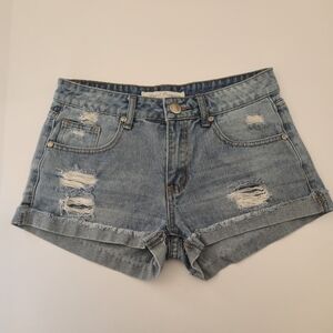 Angel Premium Distressed Denim Shorts Size 9 Light Wash High Rise Jean Shorts